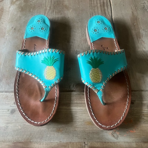 Jack Rogers woman’s Pineapple Embroidered Turquoise Sandals - Picture 1 of 10